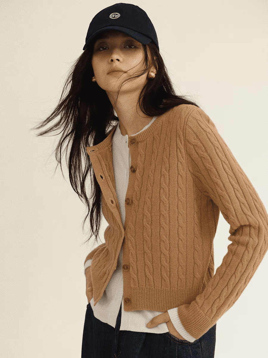 1-1 圆领麻花开衫