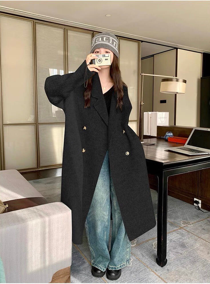韩版简约双面羊毛大衣