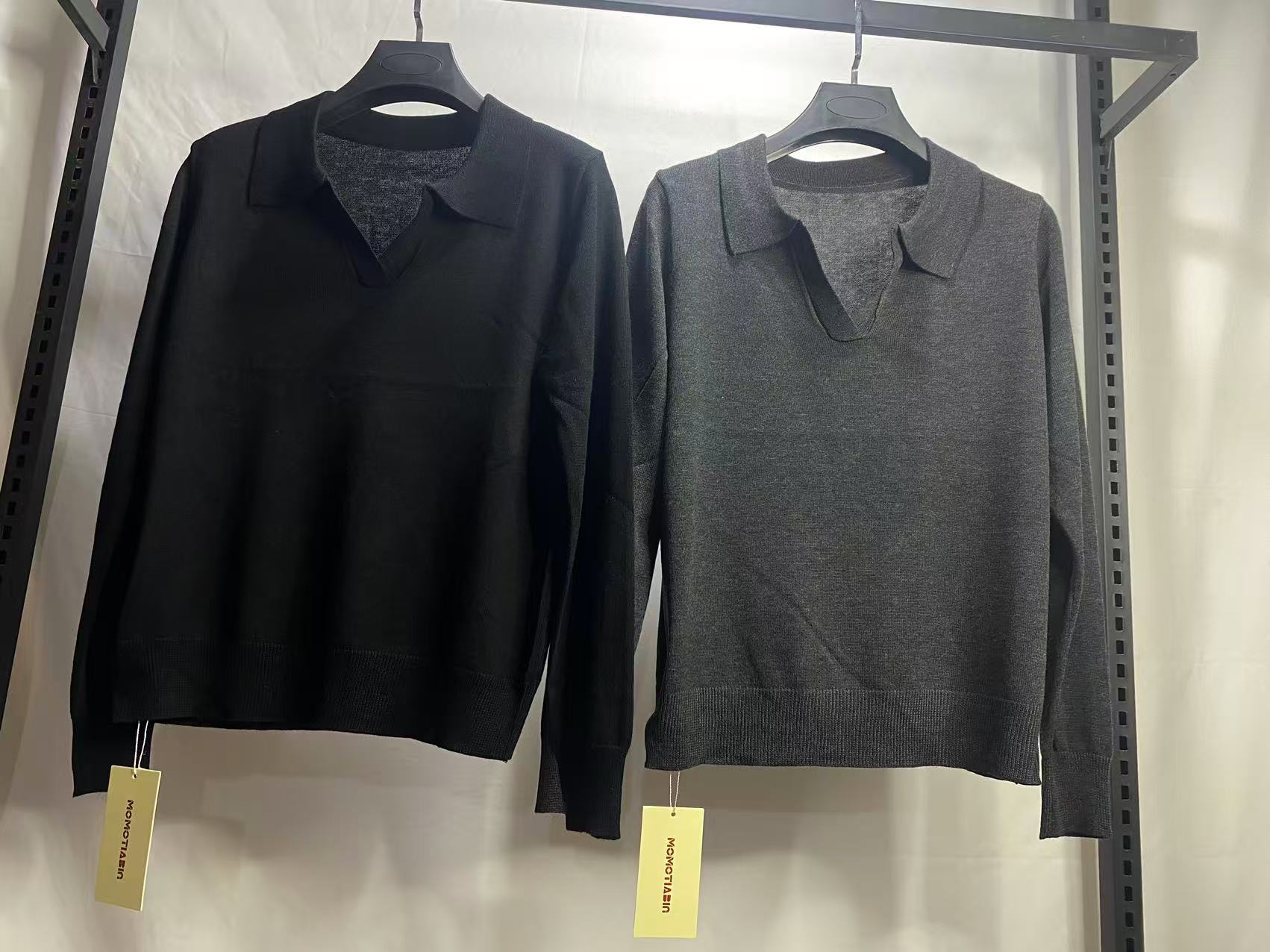 3-2 老钱风Polo领长袖针织打底衫