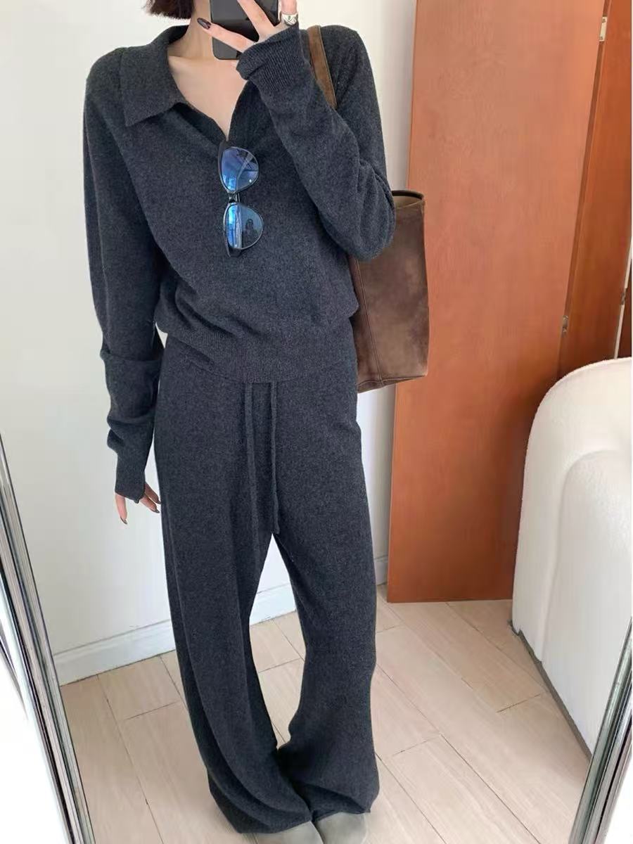 3-4 老钱风Polo领长袖针织打底衫