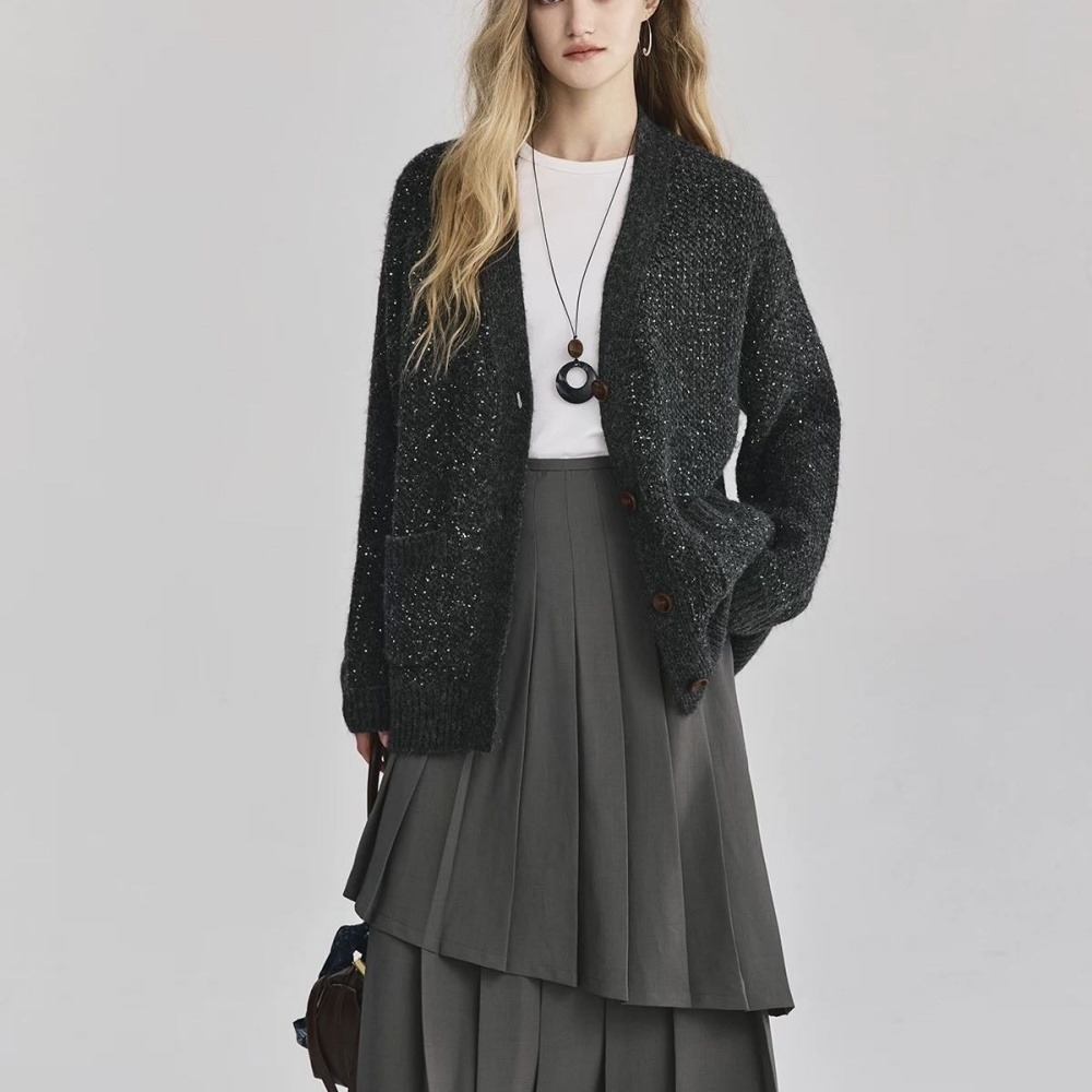 马海毛珠片开衫