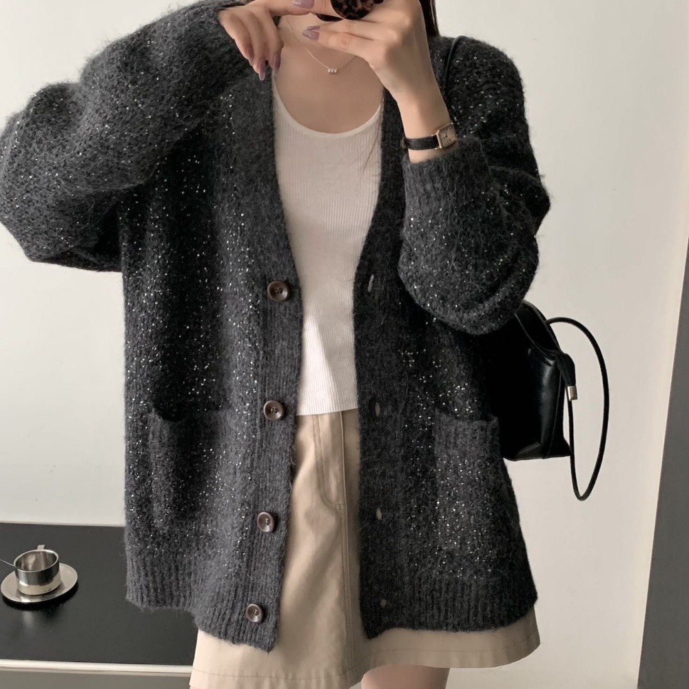 马海毛珠片开衫