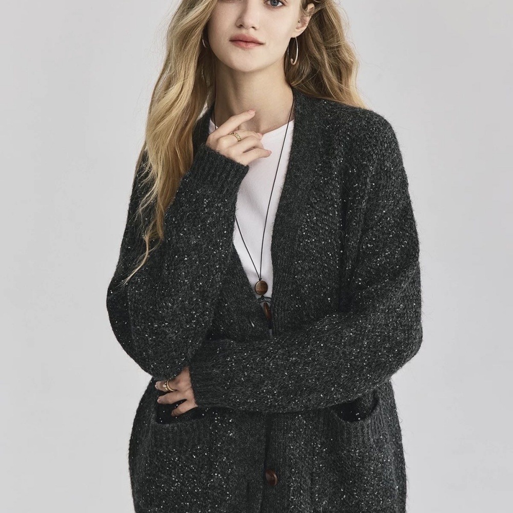 马海毛珠片开衫