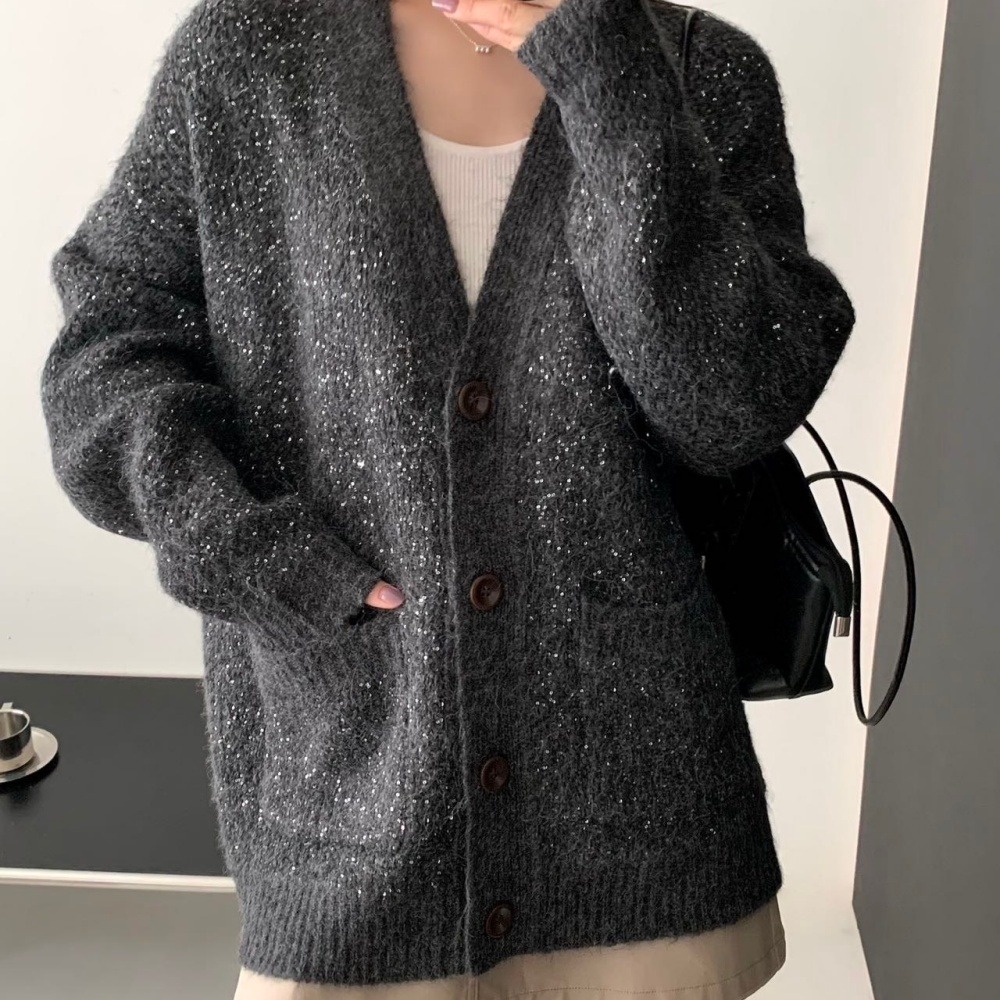 马海毛珠片开衫