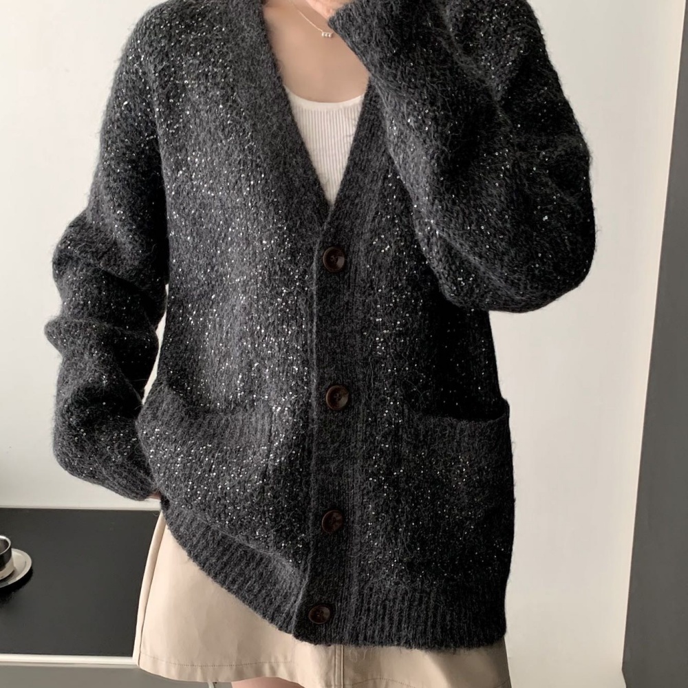 马海毛珠片开衫